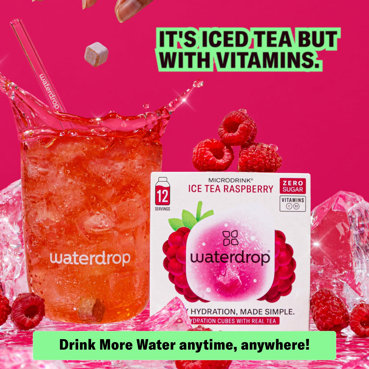 Waterdrop Iced Tea Lemon flavor highlighting fruity, zero sugar