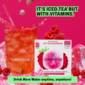 Waterdrop Iced Tea Lemon flavor highlighting fruity, zero sugar