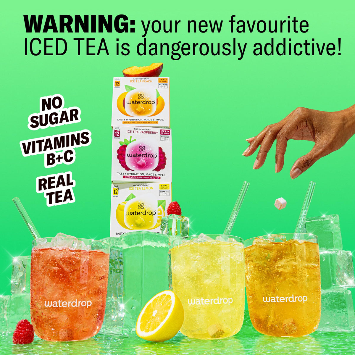 Waterdrop cubes dissolving in water for mess-free use
