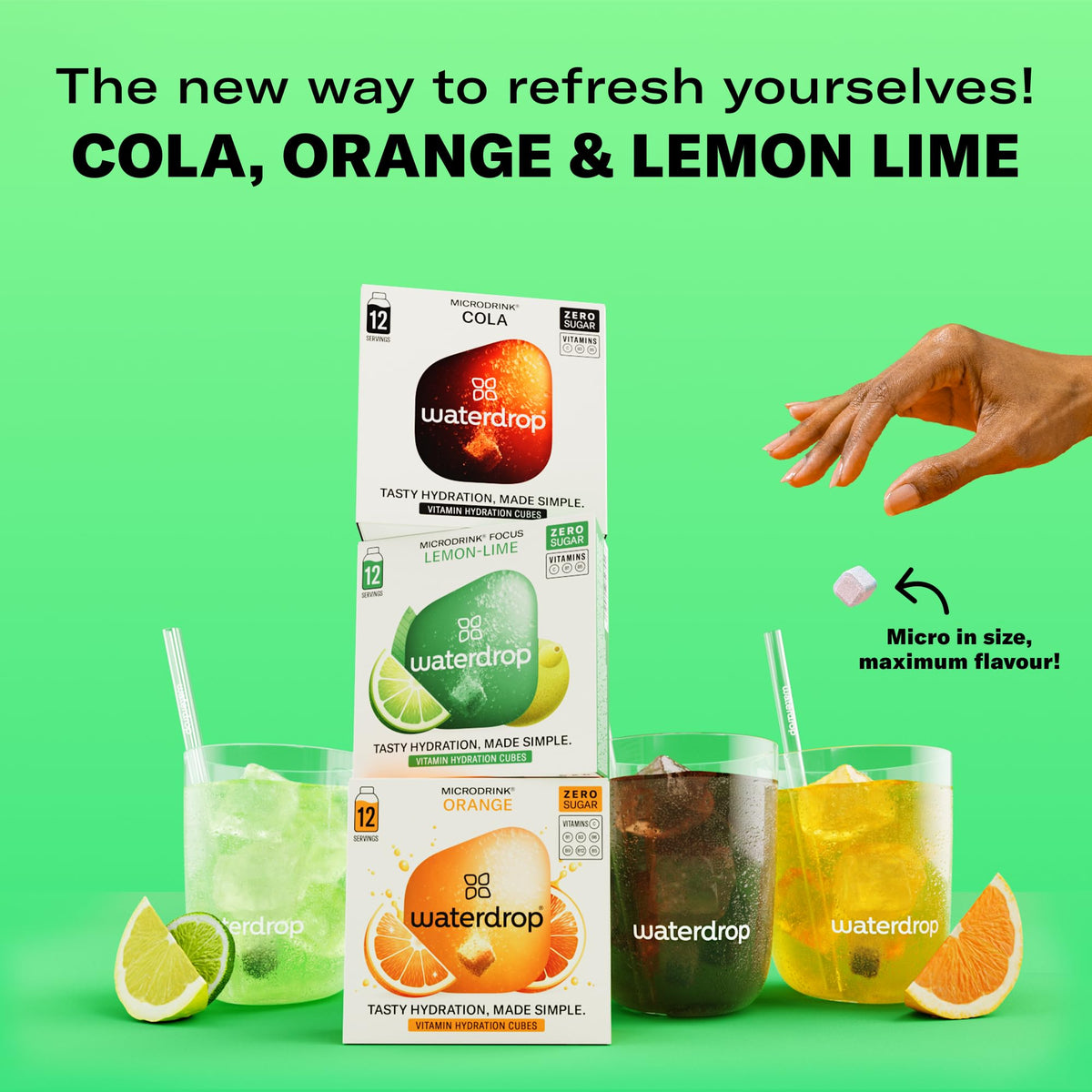 Waterdrop Microdrink Cubes Orange visual offering bright citrus flavor in water.