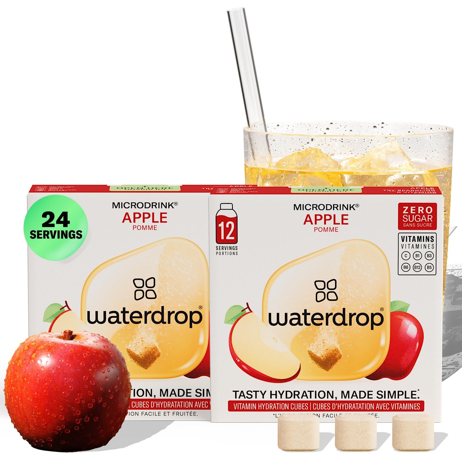 Waterdrop Hydration Cubes Apple dissolving in water for a refreshing, sugar-free sip
