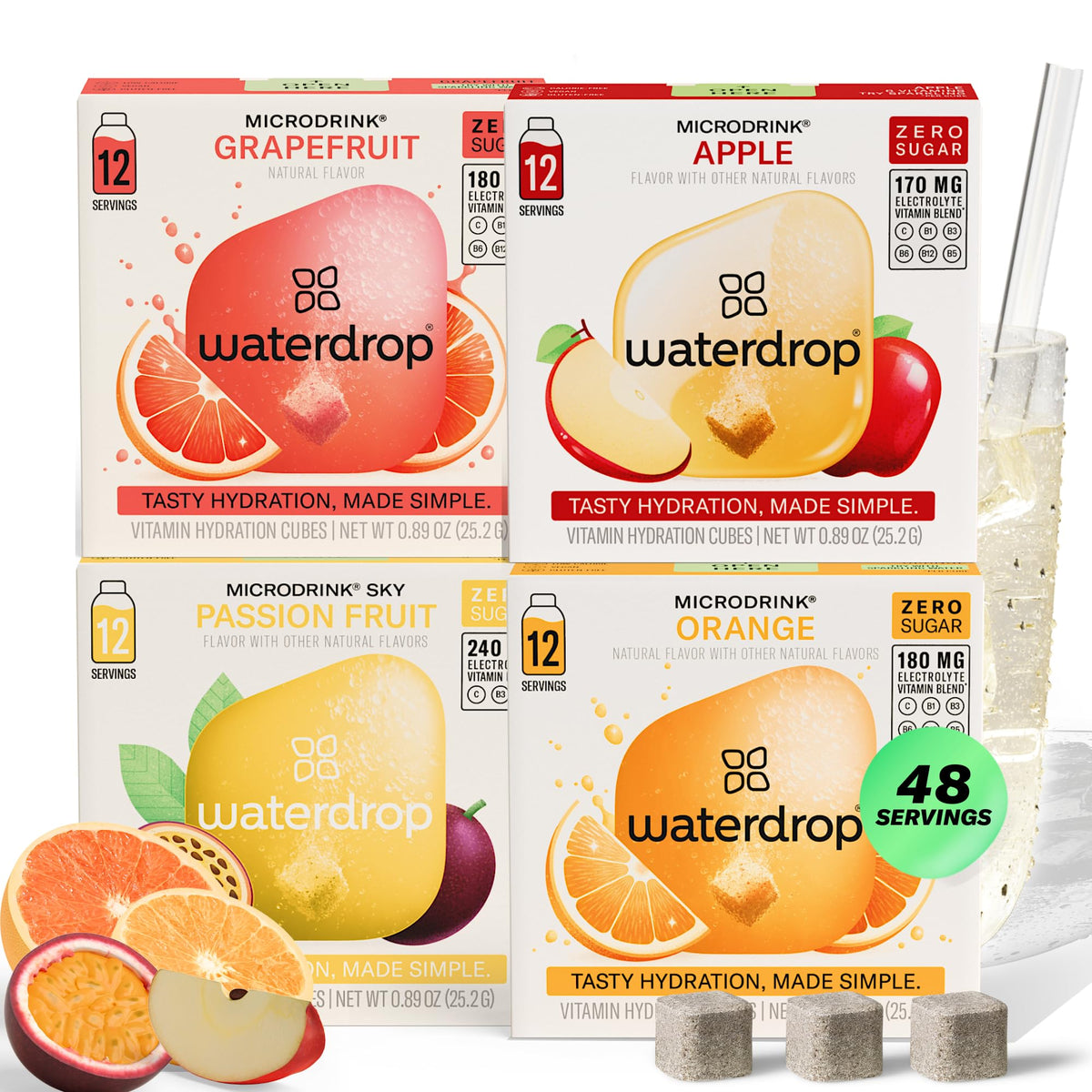 Waterdrop MICRODRINK hydration cubes apple flavor dissolving for crisp sugar-free hydration.