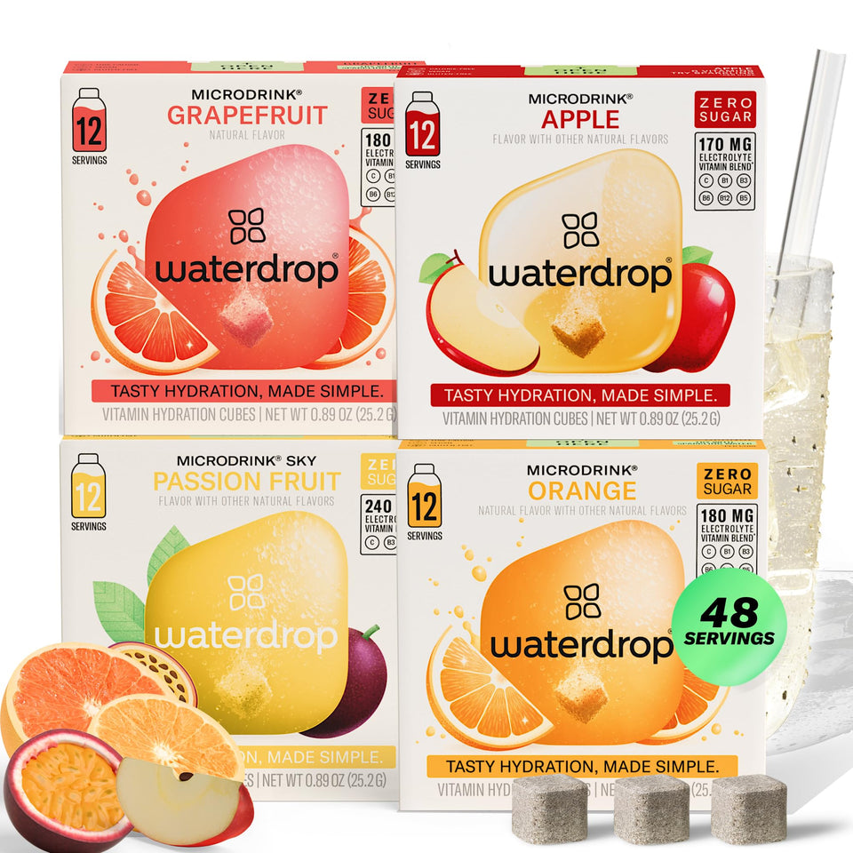 Waterdrop MICRODRINK hydration cubes apple flavor dissolving for crisp sugar-free hydration.