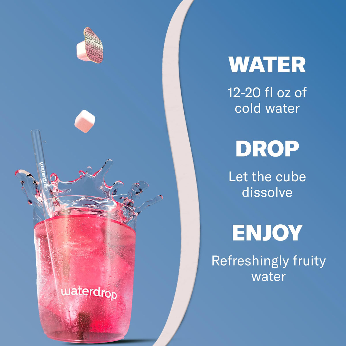 Waterdrop Microdrink label close-up highlighting zero sugar and gluten-free features.