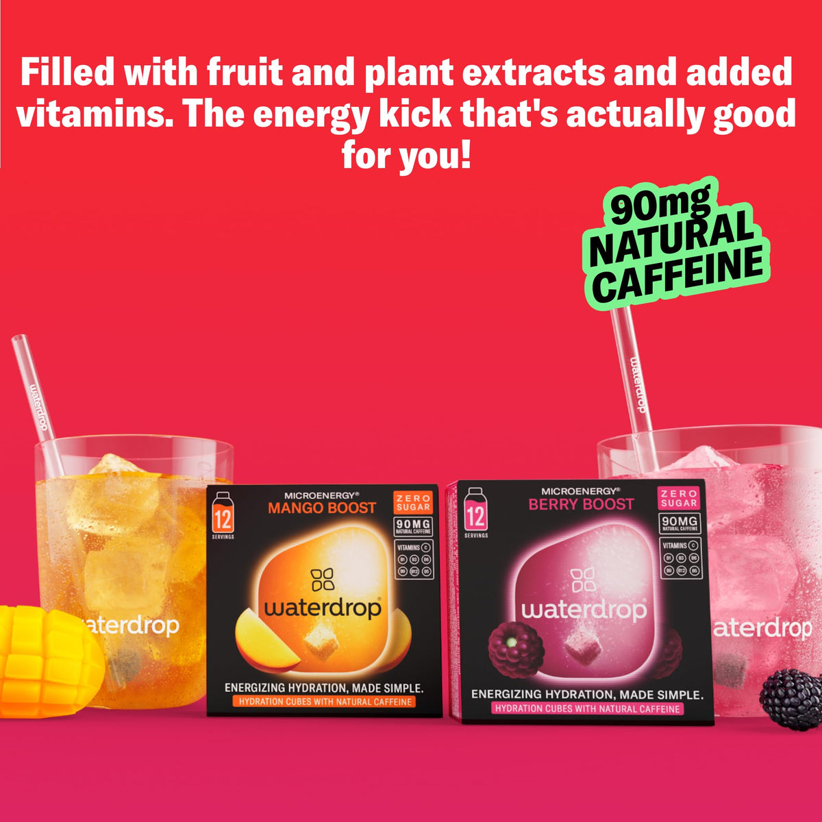 Waterdrop Microenergy natural caffeine cubes provide steady energy without sugar