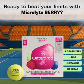 Waterdrop Microlyte Berry cube close-up with vibrant color signaling zero sugar hydration