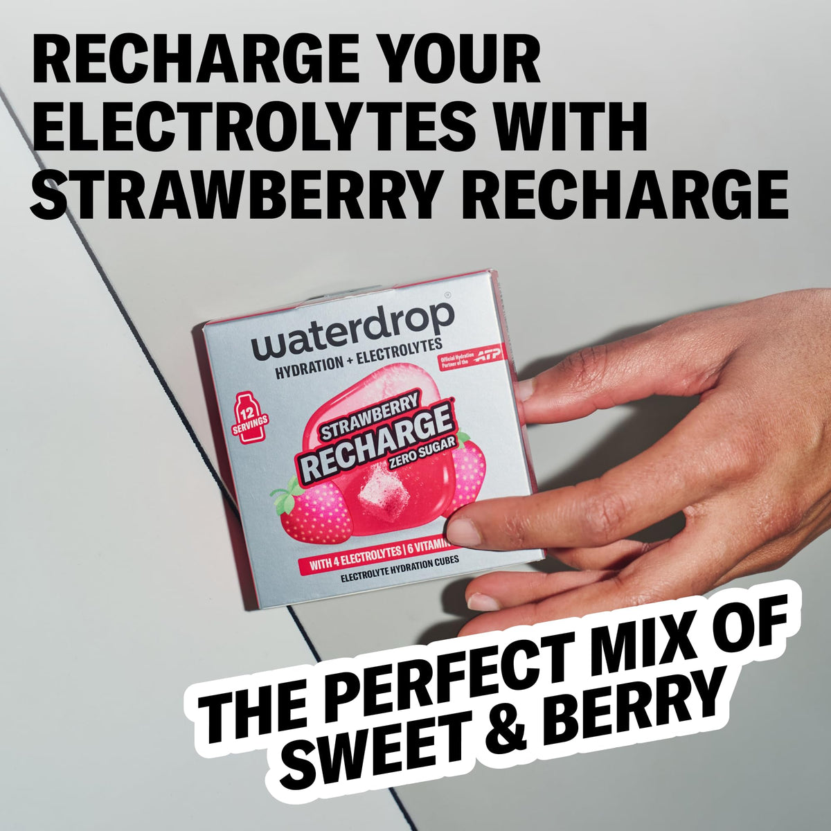 Hydration being poured into a glass with strawberry flavor