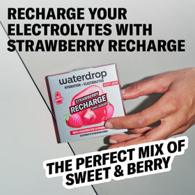 Hydration being poured into a glass with strawberry flavor