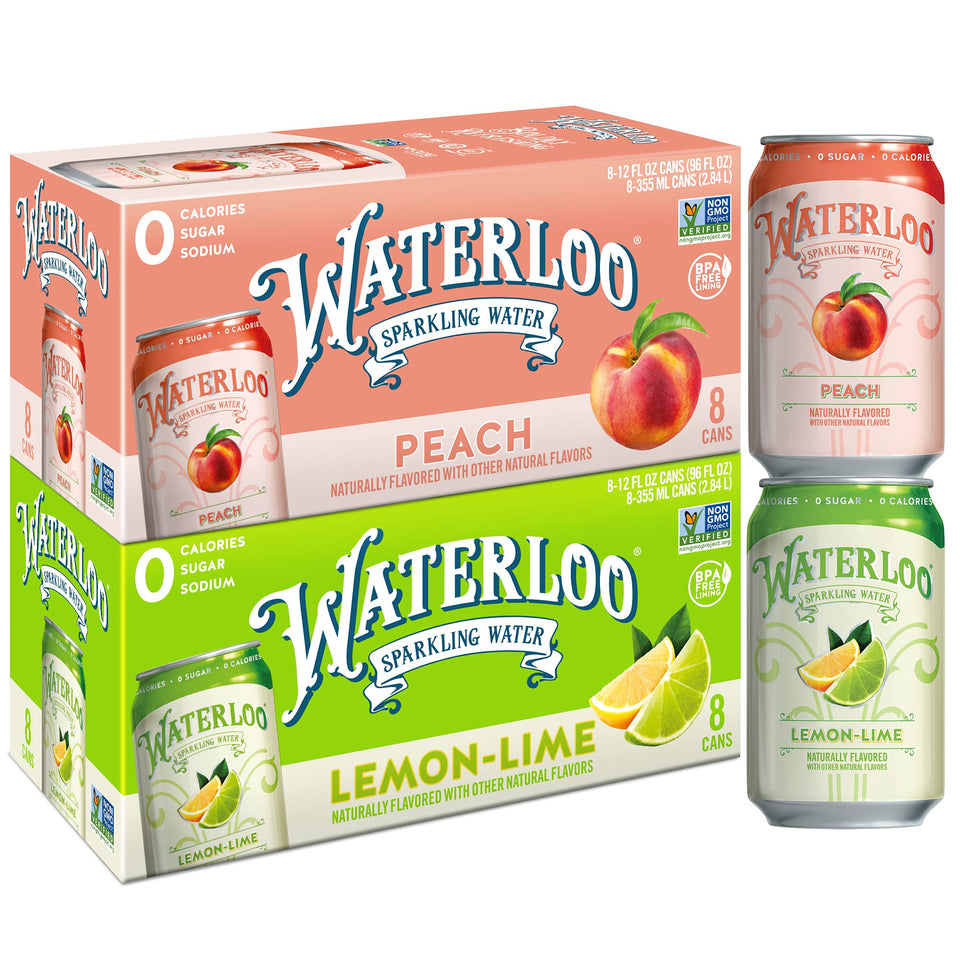 Waterloo Lemon-Lime can close-up shows crisp flavor with zero calories