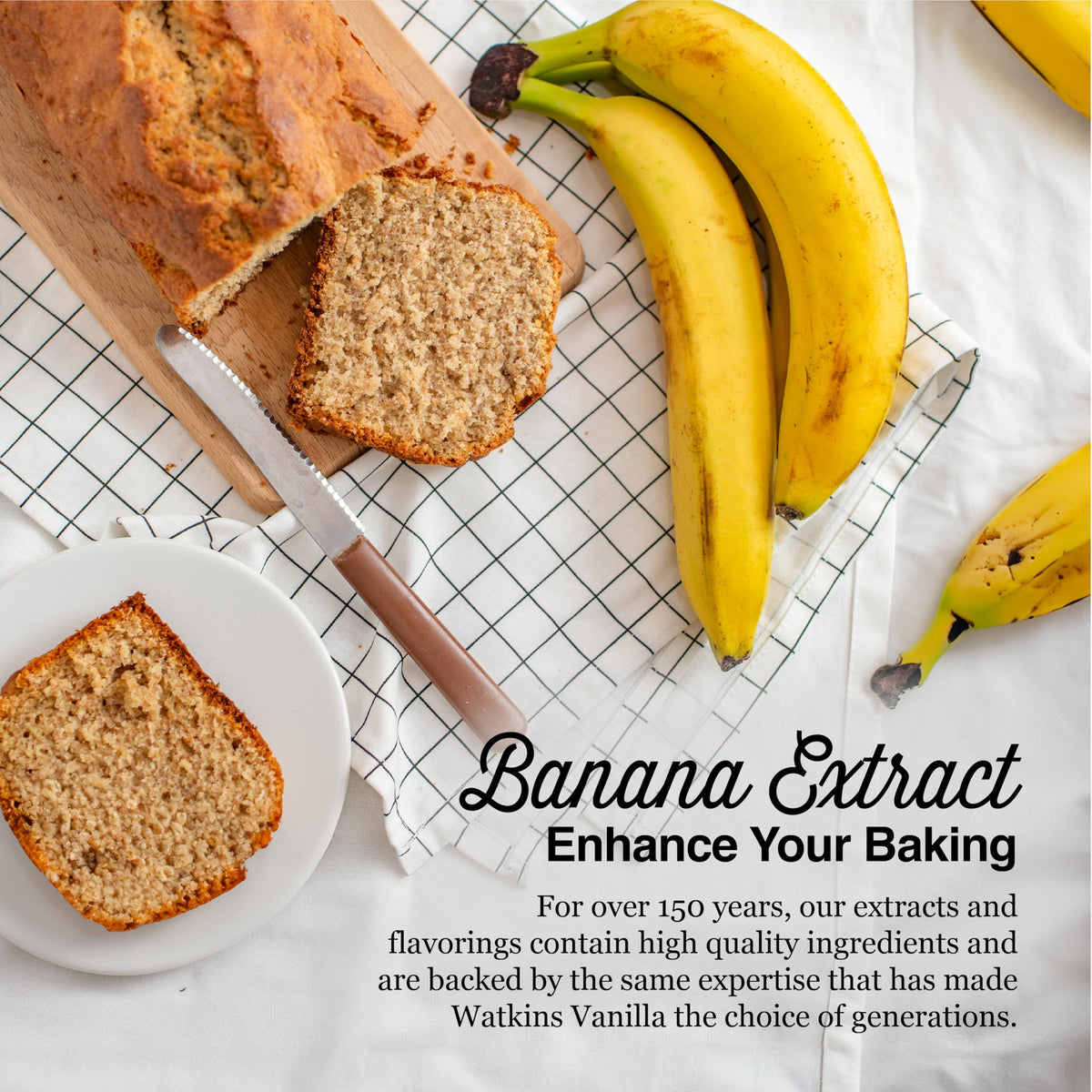 Watkins Banana Extract uses natural flavors from USA-made ingredients.