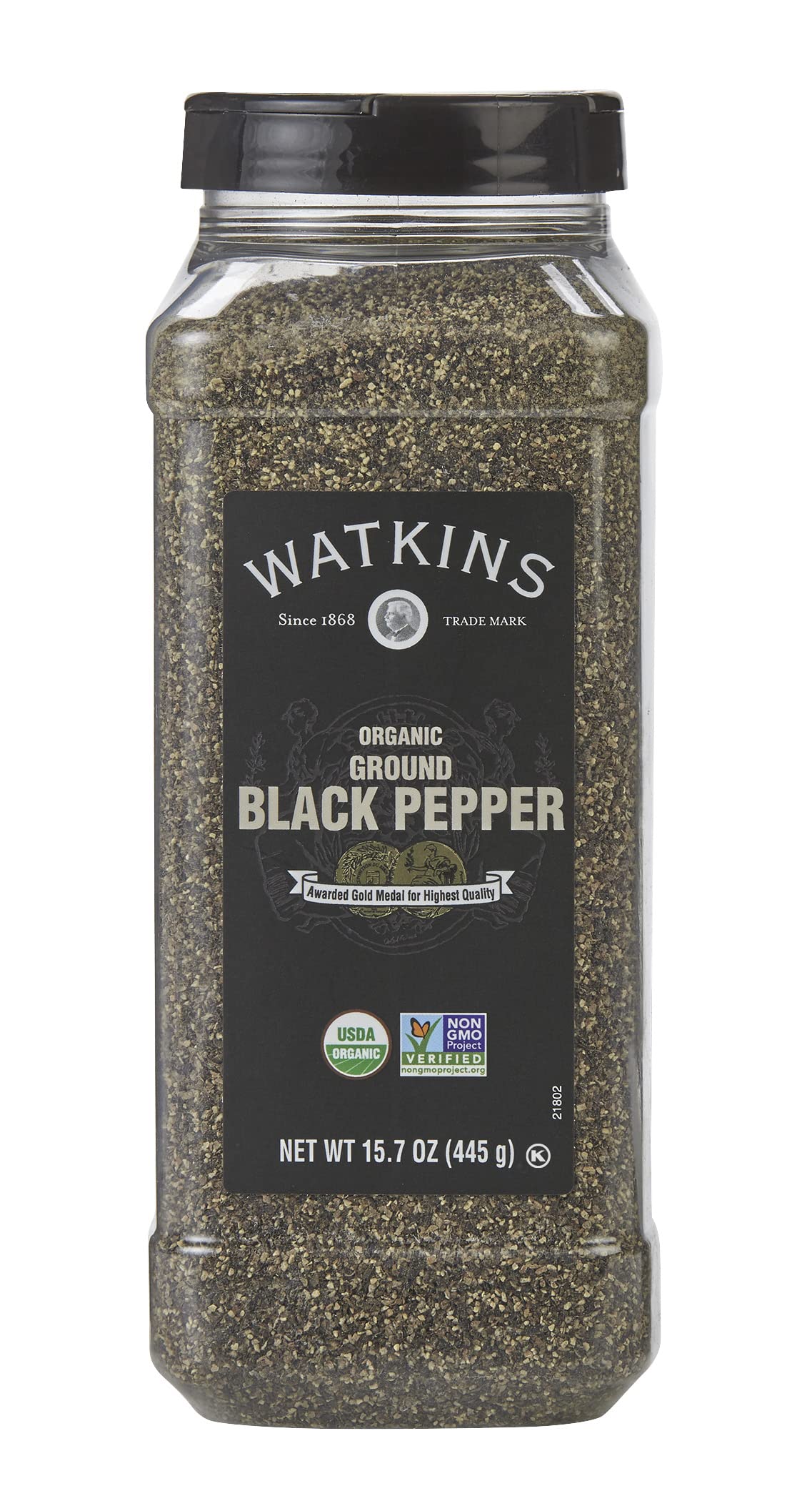 Watkins black pepper bottle shows premium organic seasoning for bold flavor