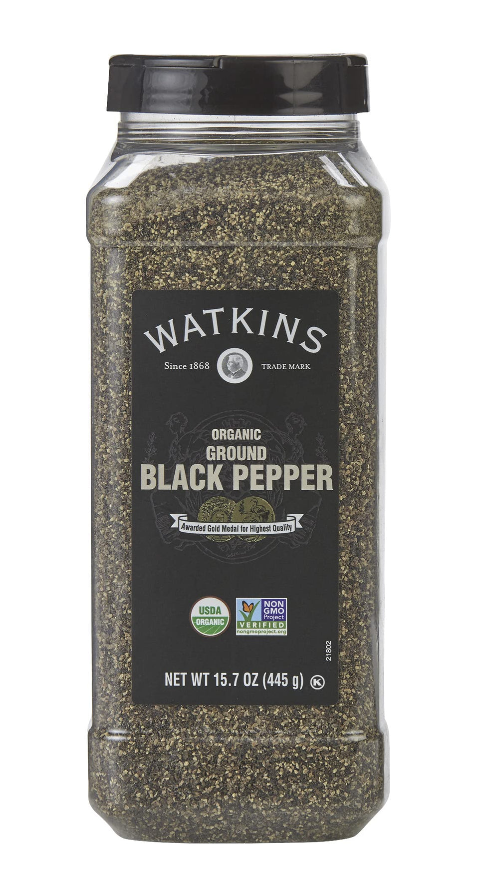 Watkins black pepper bottle shows premium organic seasoning for bold flavor