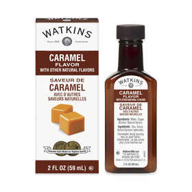 Watkins Caramel Flavor 2oz bottle shown for baking and drinks