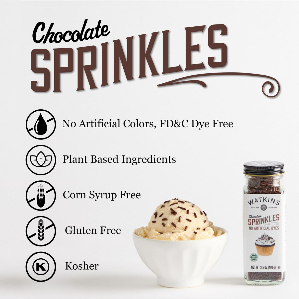 Watkins chocolate sprinkles dust over donuts for festive, plant-based toppings.