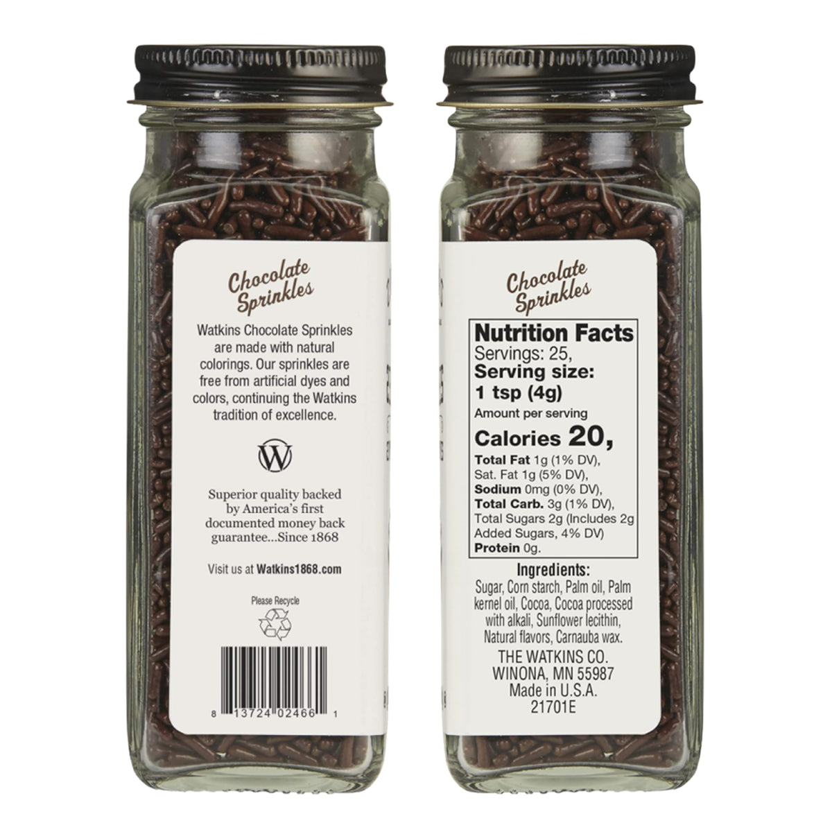 Watkins chocolate decorating sprinkles add chocolatey accents to cookies without artificial colors.