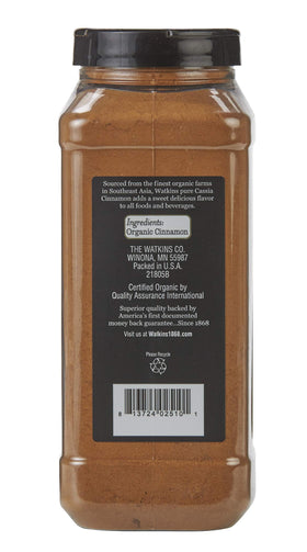 Watkins gourmet spice cinnamon bottle close-up with premium organic labeling.
