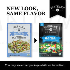 Watkins dressing mix in kitchen for easy prep.