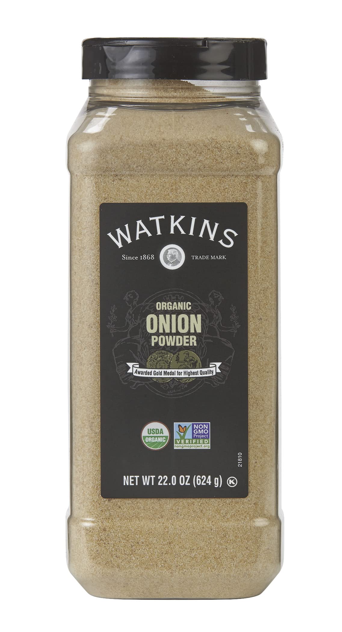 Watkins Organic Onion Powder bottle adds savory flavor to soups and gravies.