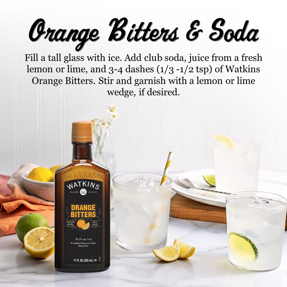 Watkins Orange Bitters ingredients closeup highlights natural citrus notes