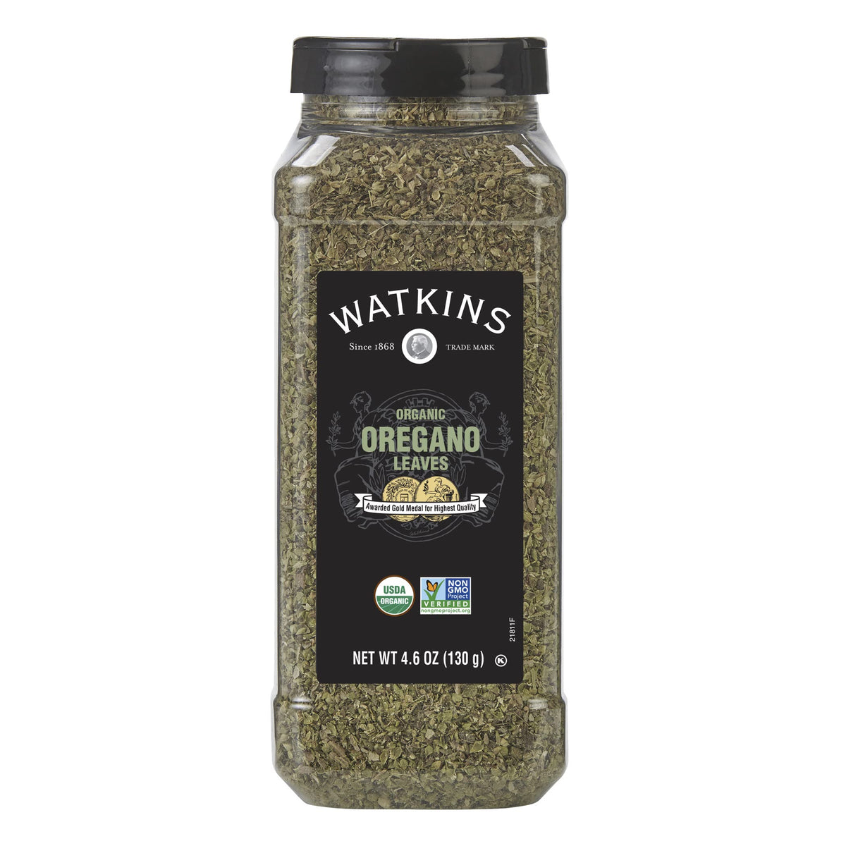 Watkins Organic Oregano bottle front shows premium spice for pasta and sauces.