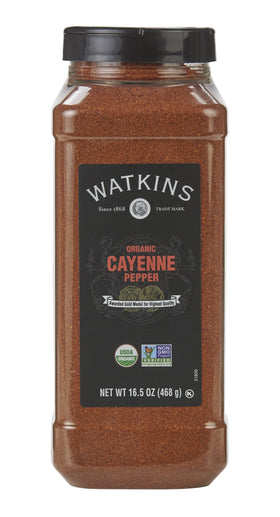 Watkins Organic Cayenne Pepper 16.5 oz bulk jar ready to season bold dishes.