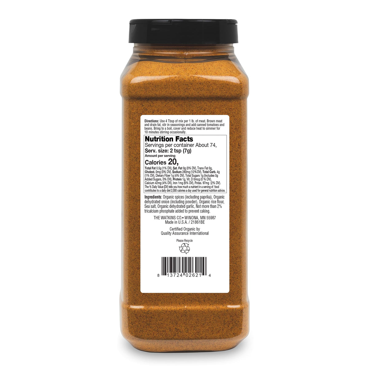 Watkins organic chili seasoning close-up of ingredients for premium flavor