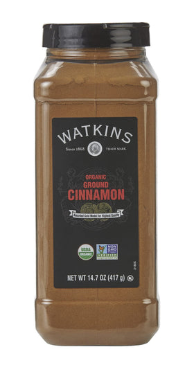 Watkins organic ground cinnamon powder bulk pack, versatile for baking.