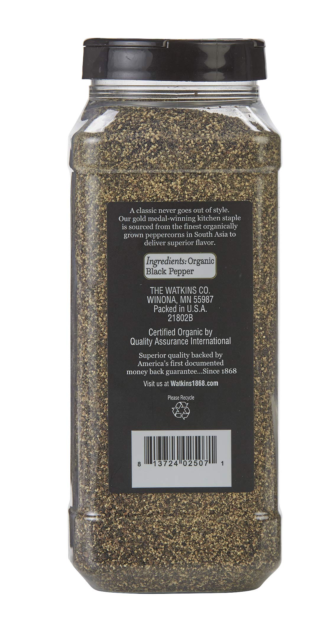 Watkins organic ground pepper packaging highlights USDA Organic certification and high quality