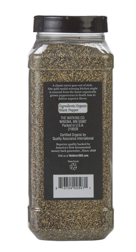 Watkins organic ground pepper packaging highlights USDA Organic certification and high quality