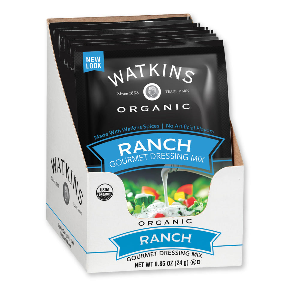 Watkins Organic Ranch Dressing Mix box with single-use packets.