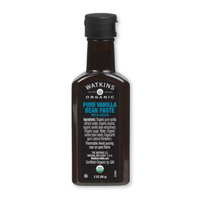 Watkins Organic Vanilla Paste bottle with vanilla bean specks for rich, aromatic flavor.