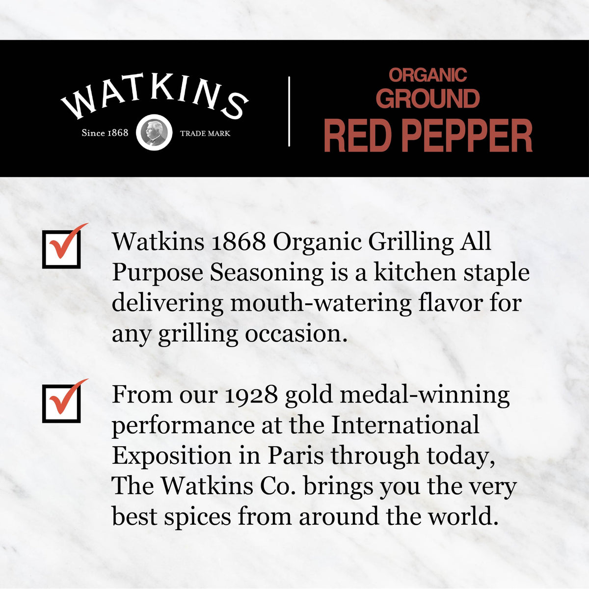 Watkins crushed red pepper packaging indicates USA-made premium spice.