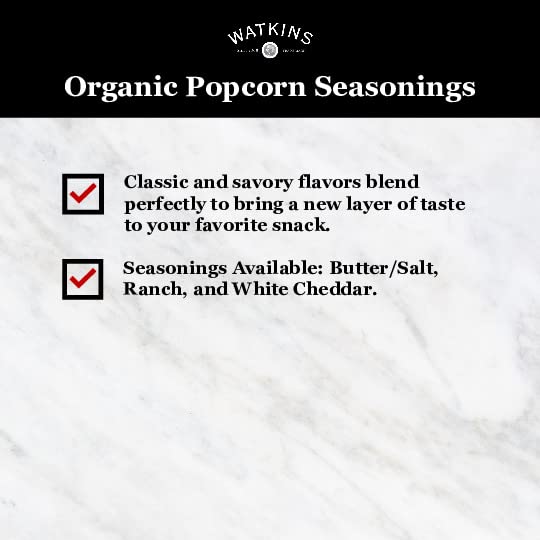 Watkins Butter-Salt popcorn seasoning delivers a classic movie-night taste.