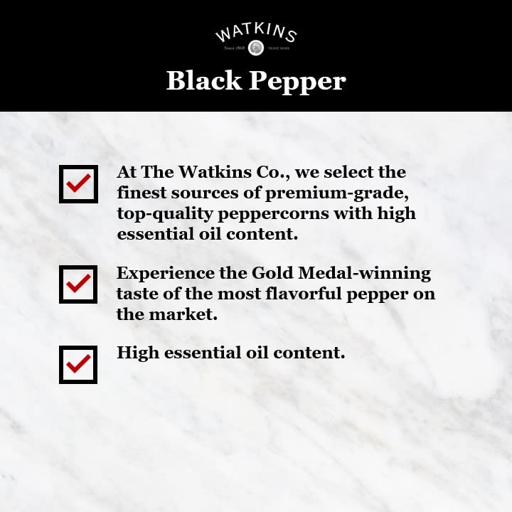 Watkins premium pepper aroma shown over a spoon for fresh seasoning.
