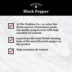 Watkins premium pepper aroma shown over a spoon for fresh seasoning.