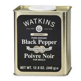 Watkins Pure Ground Black Pepper tin ready for everyday seasoning.