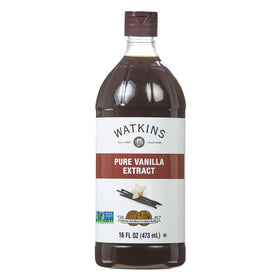 Watkins Pure Vanilla Extract bottle highlighting Madagascar vanilla aroma.