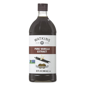 Watkins Pure Vanilla Extract bottle with Madagascar vanilla for rich baking flavor.