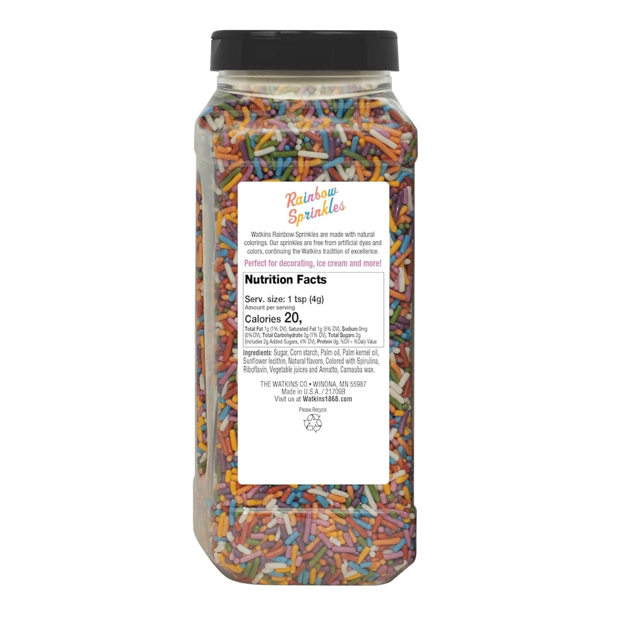 Close-up of Watkins Rainbow Sprinkles showing bright, dye-free colors