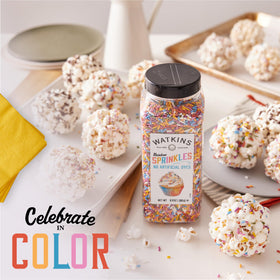 Watkins Rainbow Sprinkles topping donuts for colorful, playful texture