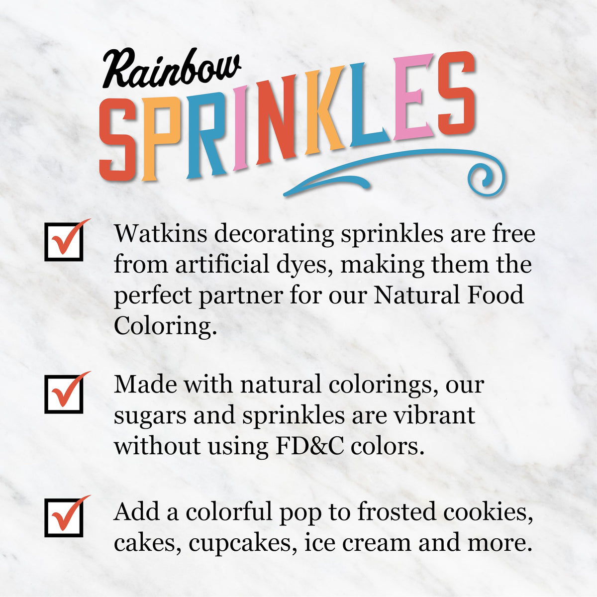Watkins Rainbow Sprinkles decorating cookies with lively color accents