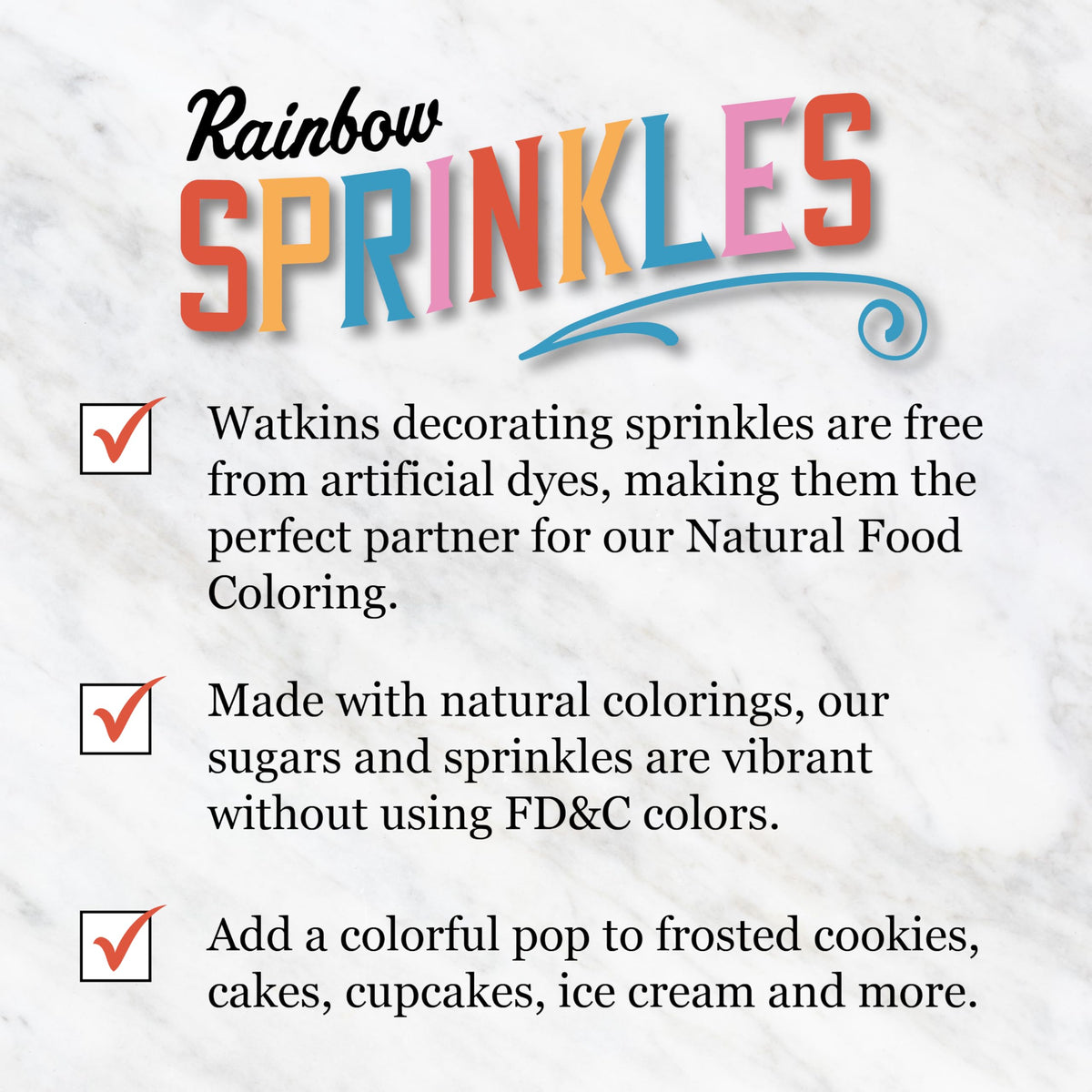 Watkins Rainbow Sprinkles gluten-free topping for dessert decoration