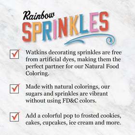 Watkins Rainbow Sprinkles gluten-free topping for dessert decoration