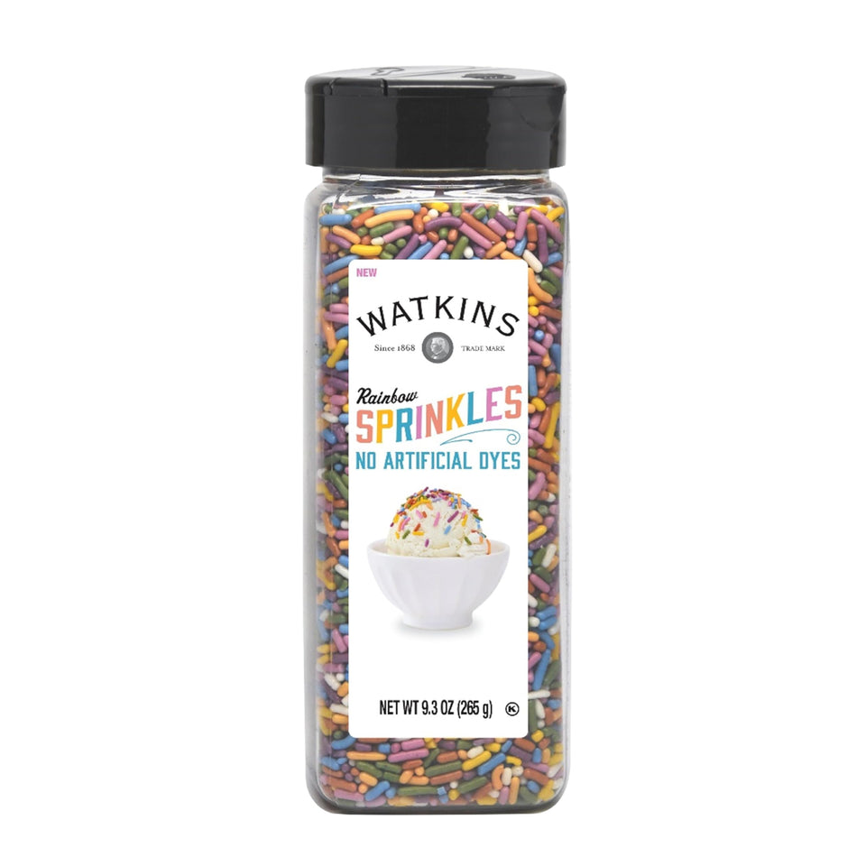 Watkins Rainbow Sprinkles on ice cream for vibrant dessert appeal
