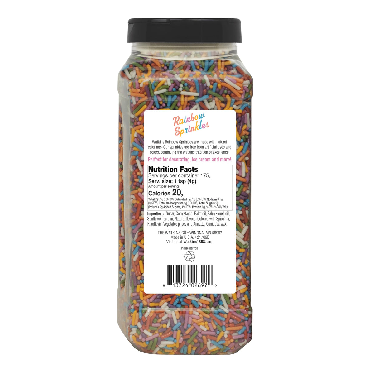 Cupcakes decorated with Watkins Rainbow Sprinkles for festive flair.