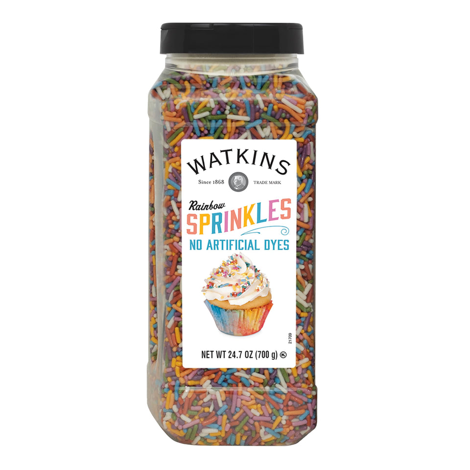 Watkins Rainbow Sprinkles on ice cream showing natural colorings.