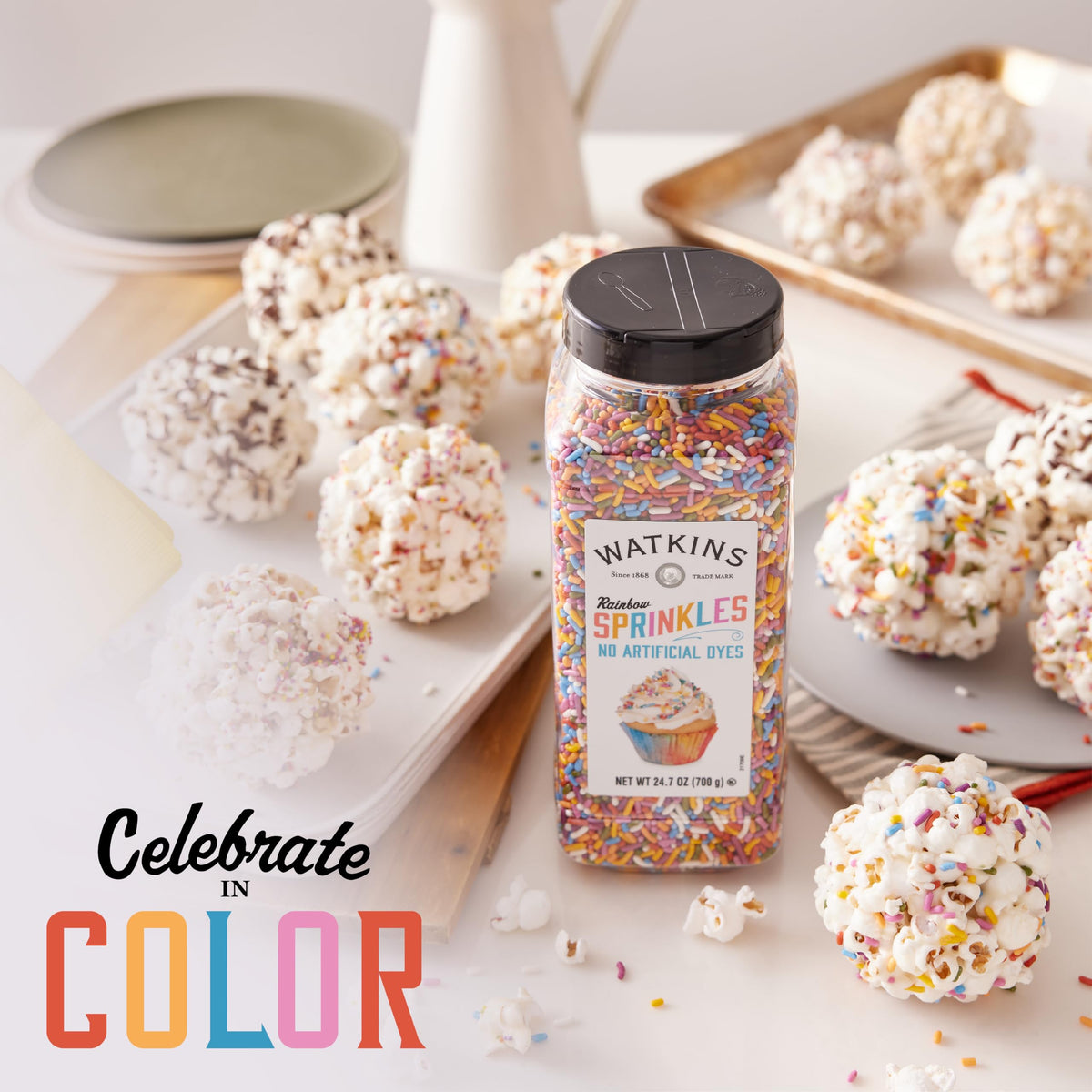 Dessert bowls with Watkins Rainbow Sprinkles for eye-catching color.