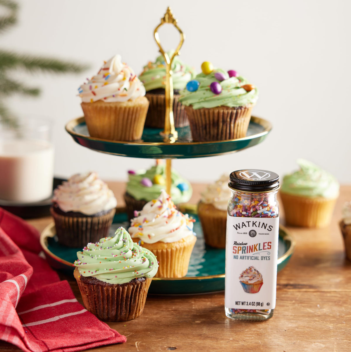 Watkins Rainbow Sprinkles three-pack display ready for baking projects