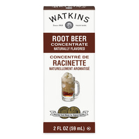Watkins Root Beer Concentrate bottle front for rich flavor in baking and drinks.