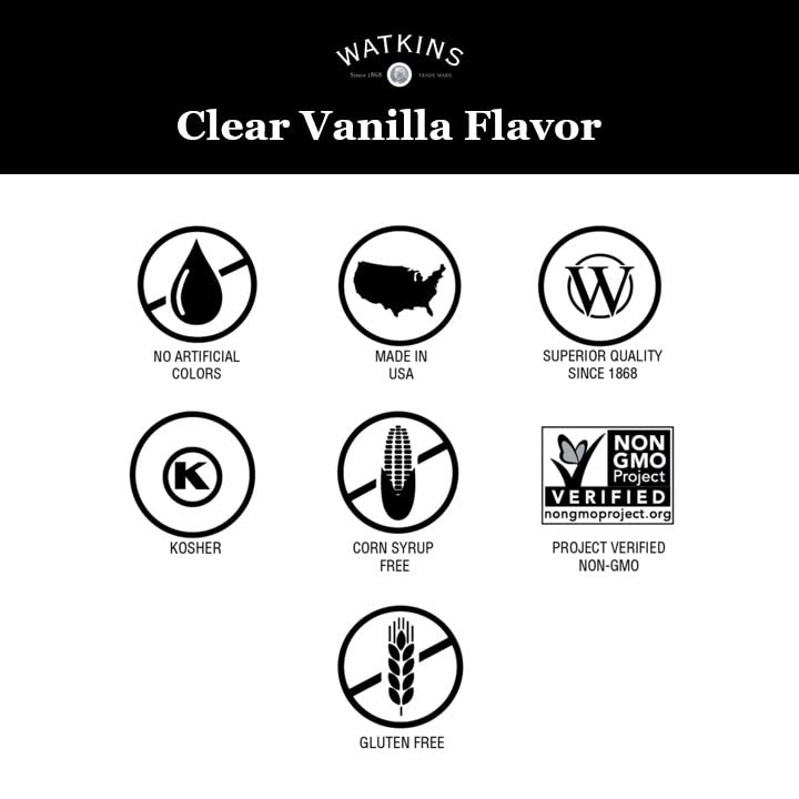 Watkins vanilla color-free flavor enables pure baking without artificial color.